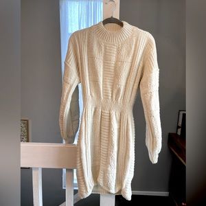 Cream Cableknit Cutout Sweater Dress (M)